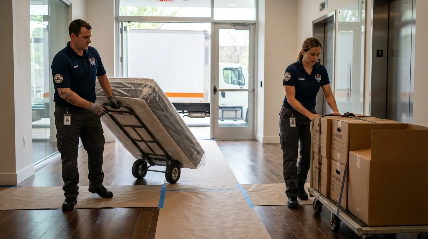 Professional apartment movers loading elevator in Ottawa, OH